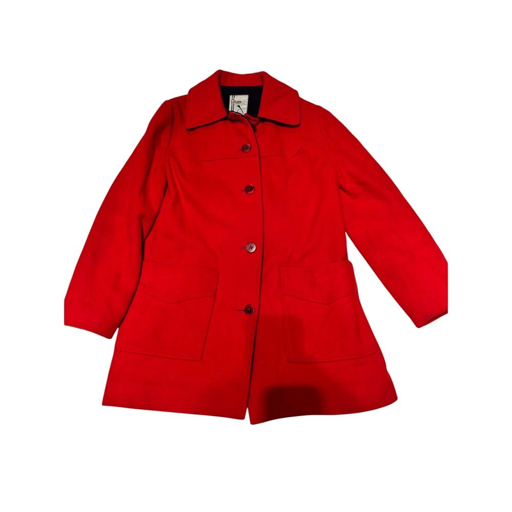 Vintage Penguin M. Liman Wool Coat Women's Size 8 Red Navy Preppy Academia
